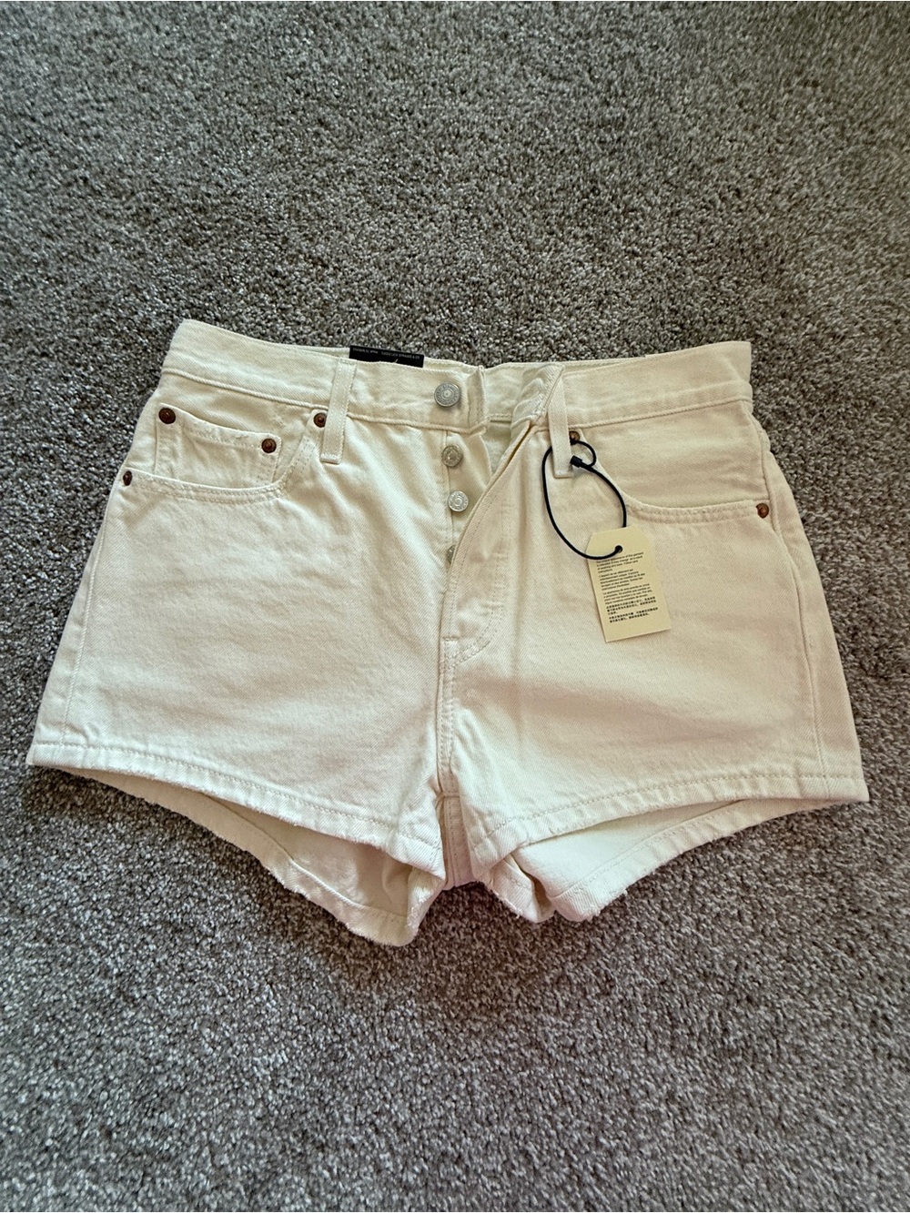 Levi's Cream High-Rise Button-Fly Denim 501 Shorts